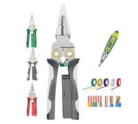 Pince À Dénuder Seese 8 En 1 Avec Testeur De Tension, Outil De Sertissage Professionnel Multifonctionnel Avec Stylo, Multimètre, Pince À Casser, Coupe-fil À Bec Pointu, Traction, Grattage(Gray)