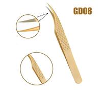Pince À Épiler En Acier Inoxydable Doré Pour Extension De Cils,Pince À Épiler De Haute Précision,Pointes En Fibre,Outils De Volume Professionnels,1 Pc - Type Gd08