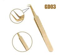 Pince À Épiler En Acier Inoxydable Doré Pour Extension De Cils,Pince À Épiler De Haute Précision,Pointes En Fibre,Outils De Volume Professionnels,1 Pc - Type Gd03