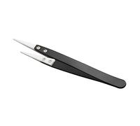 Pince à épiler isolée en acier inoxydable de qualité industrielle, poignée droite non magnétique, pointe courbée en céramique, pointes plates pliées/non magnétiques, poignée en acier inoxydable, clip