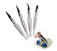 Pince à Épiler Pincettes Antistatique en Acier Inoxydable Pince Brucelle Electronique en Plastique Pinces à Épiler Précision Professionnelles Pince Bijoux pour Loisirs Créatifs Modélisme 4 pièces (A)
