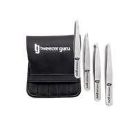 Pince à épiler pour sourcils - Tweezer Guru - Ensemble de 4 pinces en acier inoxydable - Retrait précis des poils du visage, des poils incarnés et des éclats, pour hommes et femmes