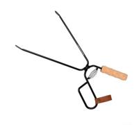 Pince à feu en acier au carbone pour feux de camp et grillades Design portable avec poignée en bois pour une manipulation sûre