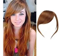 Pince à Franges Latérales Épaisses En Vrai 100% Franges de Cheveux Humains Extensions de Cheveux à Franges Droites (Couleur Marron Clair, avec Branches)