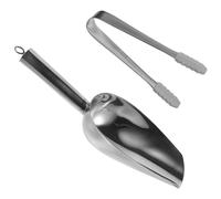 Pince à Glace en Acier Inoxydable Poignée Silicone Argenté | Anti-chute, Rangement Suspendu Crochet, pour Farine et Litière, Usage la Cuisine et Bar
