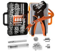 Pince à Oeillets, Preciva 6+10mm Tête de remplacement Pince à Oeillet Magnétique avec 400 Oeillets et 2 Ciseaux de Perforation Boîte à Outils, Pince à Cliquet pour Baffiches, Bannières en PVC