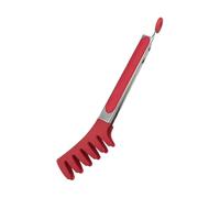 Pince à pâtes 2026 en acier inoxydable avec pointes de préhension en silicone - Pince de cuisine professionnelle pour servir des pâtes, spaghettis et salade (rouge, 25,7 x 5,8 cm)