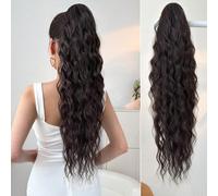 Pince à queue de cheval en forme de vague de 66 cm, cheveux bouclés en forme de vague en une seule pièce, couleurs noir et brun pour femmes Soie mate
