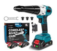 PINCE À RIVETS SANS FIL ONEVAN, course 20 mm, 20000N, moteur sans balais, automatique, avec 2 batteries et 4 buses (3,2/4,0/4,8 mm) pour rivets borgnes Ø2,4-5,0 mm