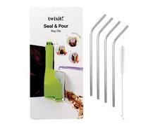 Pince à sachet avec bec verseur + 4 pailles en inox Youdoit