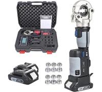 Pince À Sertir Hydraulique 60KN, Sertisseuse Sans Fil Pour Cosses 16-300mm² Avec 11 Matrices, Tête Rotative 180°, Écran OLED, Kit Professionnel De Sertissage Électrique Avec 2 Batteries Gray