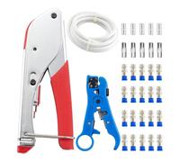 Pince à sertir - Pince à dénuder - Câble coaxial RG6/RG59 | Pince à sertir - Kit de câble coaxial pour câble satellite - Pince de compression avec 20 connecteurs F - Câble TV RG6
