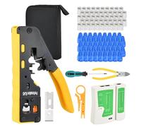 Pince à Sertir RJ45 Kit pour Connecteur Réseau CAT5/CAT5E/CAT6/CAT6A/CAT7 Kit de Outil Sertissage RJ45 avec 50 Connecteurs Testeur Cable RJ45 Fiche Réseau Pass Through RJ45 à Sertir Pince Coupante