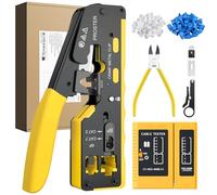 Pince à Sertir RJ45, Proster Kit d'Outils de Sertissage Cat7 avec Testeur de Câble Pince à Dénuder Multifonction avec 6"Pince Coupante pour Câble Réseau RJ45 Cat6 Cat5 Cat5e avec 50 Connecteurs Cat6