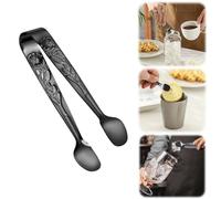 Pince à sucre vintage avec poignée en forme de rose - En acier inoxydable - Pour glaçons - Petites pinces à sucre pour thé et café, apéritifs, desserts, cuisine, bar (noir)