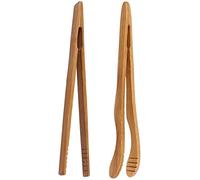 Pince à toast en bambou de 17 cm, petite pince à grille-pain en bois naturel, mini pince à thé en bois, pince à thé bacon, pince alimentaire pour la cuisine, 1 droite et 1 courte, utile et tendance