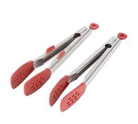 Pince alimentaire en acier inoxydable 2 pièces avec Silicone, chaleur élevée et conception ergonomique, outil de cuisine idéal pour griller, cuisiner et cuire au four (Rouge * 2 (avec support + sans