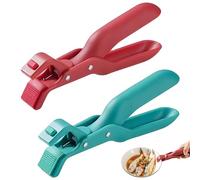 Pince Anti Brulure de Cuisine, Pince Multi-usages en Silicone, Isolante Thermique et Anti-brûlure, Antidérapante pour Bols, Poêles et Plats (Rouge + Bleu - Plastique)
