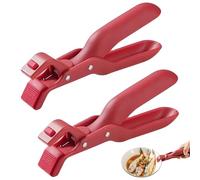 Pince Anti Brulure de Cuisine, Pince Multi-usages en Silicone, Isolante Thermique et Anti-brûlure, Antidérapante pour Bols, Poêles et Plats (Rouge × 2 - Plastique)