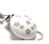Pince Attache Tetine Clip Attache Tetine Bois Accroche Tétine Bois Kit Attache Tetine Bois Attache Sucette Bois Prenom (Fleurs blanc)