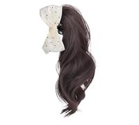 Pince Banane 2 Nœuds Papillon Blancs À Pois | Pince à cheveux bouclés ondulés, perruque détachable, queue de cheval, épingle à cheveux, couvre-chef(Black)