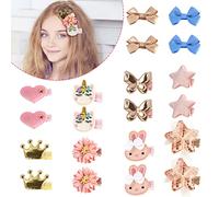 Pince Cheveux Bebe Fille Lot de 20 barrettes à cheveux pour fille - Avec papillon/étoile/couronne/cœur - En forme de caricature - Pour bébé et enfant - Jolies pinces à cheveux