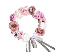 Pince Cheveux Mariage Bridal Flower Headband Crown Tiara For Women Bride Party Wedding Hair Accessories Jewelry Band(Pink)