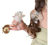 Pince Cheveux Mariage Pinces à cheveux en tissu for femmes, 2 pièces, pompon feuille de fleur, Mori Girl, pince latérale verre acrylique, bec canard, Imitation perle, longues chaînes, couvre-chef(B)