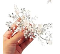 Pince Cheveux Mariage White Soft Ceramic Flower Women's Hair Comb Pearl Rhinestone Daily Clip Wedding Party Bridal Jewelry Headdress(J7449S)