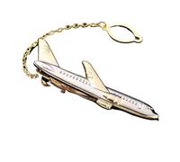 Pince Cravate Homme Pince à cravate Simple for homme, 2 pièces, plaqué or, en forme d'avion, boutons de manchette d'avion pilote, épingle à bâton