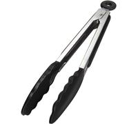 Pince Cuisine Professionnel, Pince Barbecue en Acier Inoxydable et Silicone Alimentaire, Pince de Cuisine Résistant à la Chaleur- 23 cm Noir