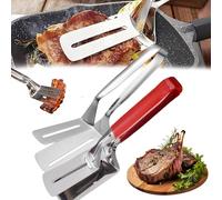 Pince de barbecue en acier inoxydable de 25,4 cm - Spatule double anti-brûlure à poignée étendue, pince à fente pour pelle à aliments pour retourner le steak, le poisson, le pain, la pizza et le