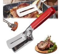 Pince de barbecue en acier inoxydable de 25,4 cm - Spatule double anti-brûlure à poignée étendue, pince à fente pour pelle à aliments pour retourner le steak, le poisson, le pain, la pizza et le