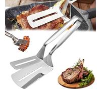 Pince de barbecue en acier inoxydable de 25,4 cm - Spatule double anti-brûlure à poignée étendue, pince à fente pour pelle à aliments pour retourner le steak, le poisson, le pain, la pizza et le