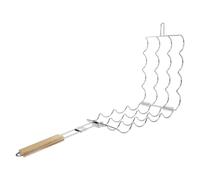 Pince de Barbecue Pliable Multifonction en Acier Inoxydable Manche Bois | Grille Ondulée Simple, Nettoyage Facile, Cuisson Uniforme, pour Asperges, Crevettes, Pique-niques