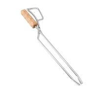 Pince de cheminée en acier inoxydable avec poignée en bois multifonctionnelle longue pince à bois de chauffage pour foyer, feu de camp, charbon de bois de chauffage