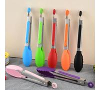 Pince de cuisine de 17,78 cm résistante à la chaleur avec embouts en silicone, manche long en acier inoxydable et revêtement en caoutchouc, parfait pour les aliments, le barbecue et la salade
