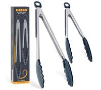Pince de cuisine Deiss PRO avec embouts en silicone - Pinces de cuisine pour la cuisson, le barbecue, la friteuse à air - Pinces avec embouts - Verrouillage par traction, ensemble de 2, 9'' et 12''