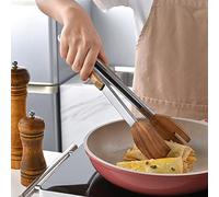 Pince de cuisine en acier inoxydable avec pointes en bois - Pince en forme de paume - Pince à pâtisserie - Pince à viande - Pince à spaghetti - Multifonction - Pour barbecue, salade, pain, viande,