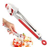 Pince de cuisine en silicone - Pince à steak en acier inoxydable de 22,9 cm sur le thème de Noël | Pince antiadhésive résistante à la chaleur pour salade, glace, friture, service, four