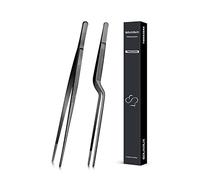 Pince de cuisson de 25 cm et pince à épiler, pointes dentelées de précision, outils de cuisine professionnels en acier inoxydable pour le barbecue, le service et la préparation de plats.