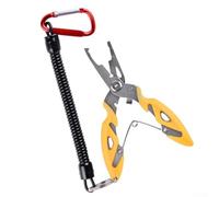 Pince de pêche compacte et fiable avec pour enlever l'hameçon et coupe-ligne, avec bec dentelé pour atteindre la bouche profonde du poisson et poignée antidérapante pour conditions humides (jaune)