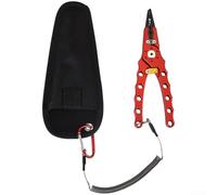Pince de pêche multifonction avec extracteur de crochet et coupe-ligne, poignée en alliage d'aluminium pour ligne tressée, prise en main ergonomique, rangement verrouillable, 18,5 cm (rouge)