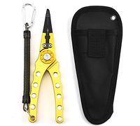 Pince de pêche, résistante à l'eau salée, outil multifonction en aluminium avec gaine et cordon (doré)