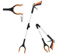 Pince de Ramassage Pliante, pince pour ramasser sans se baisser, 360° Tête pince ramasse objet, Barre avec Extrémité Magnétique pour la Collecte de Déchets et d'Ordures, Longueur de 80 cm(orange)