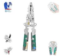 Pince électrique Tuvilo, tournevis pliable, dénudeur de fils, pince à dénuder 8 en 1 avec testeur de tension, pince à dénuder multifonctionnelle(Green B)