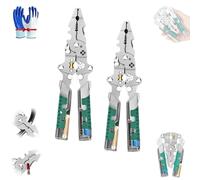 Pince électrique Tuvilo, tournevis pliable, dénudeur de fils, pince à dénuder 8 en 1 avec testeur de tension, pince à dénuder multifonctionnelle(Green B*2)