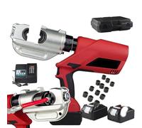 Pince électrohydraulique (EC-400), avec 12 embouts, 2 batteries, tête rotative à 360° et réarmement automatique, temps de sertissage : 10-15 s, pour l’industrie mécanique et navale.,A