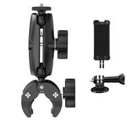 Pince Fixation Vélo avec Bras Double Douille pour Caméra Action Téléphones | Compatible pour Insta360 X6-X,Pocket 4-3,Pince Ajustable 0.7-1.6,Fixation Vélos/Motos/Perches, Démontage Rapide,Anti-Chocs