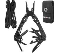 Swiss+Tech Pince Multifonction 16 en 1 avec Verrou de Sécurité, Couteau Multifonction en Acier Inoxydable avec Pince Scie Tournevis Lime pour Camping Randonnée (Noir)